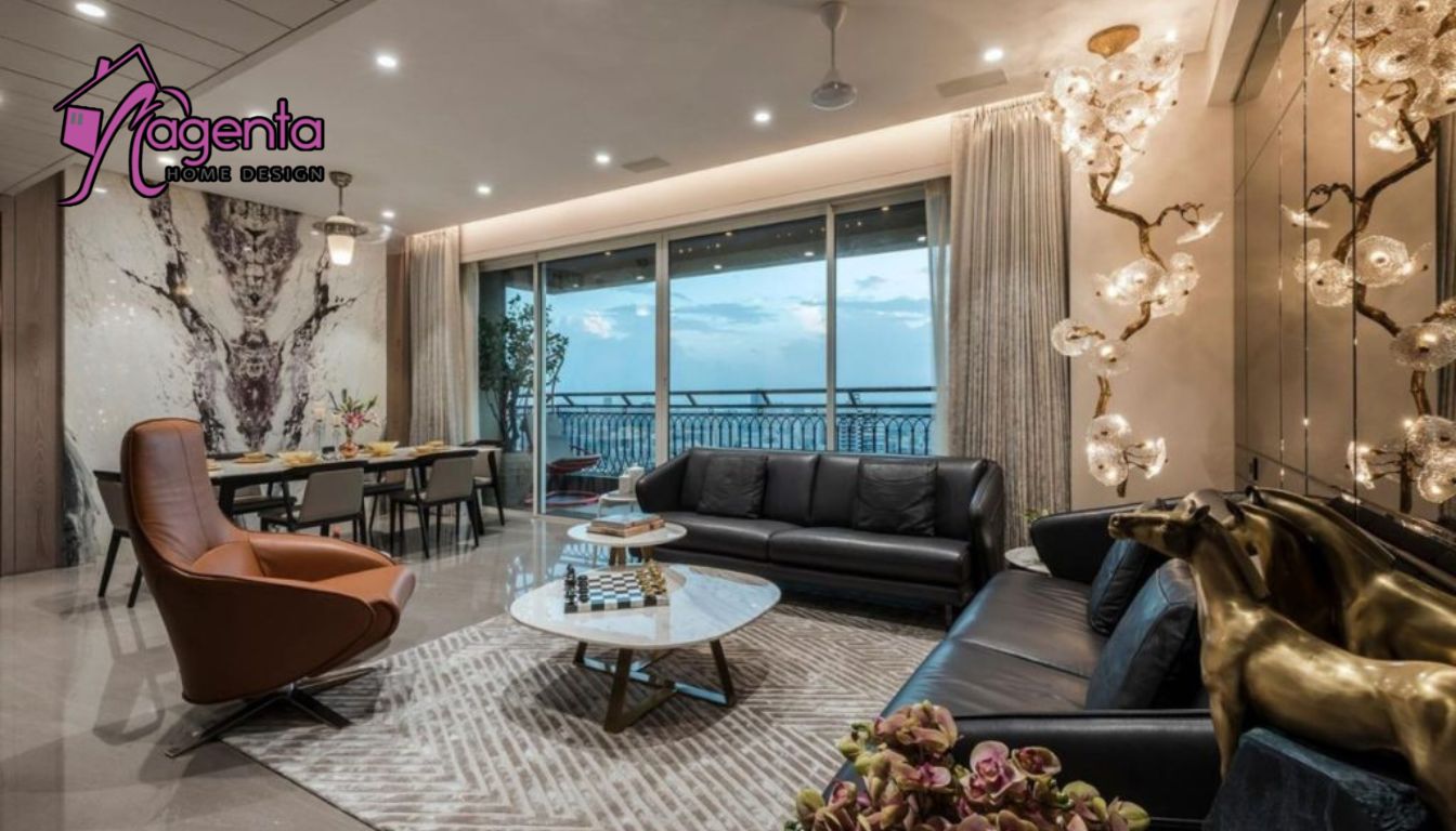 Ruang tamu dengan desain interior rumah modern