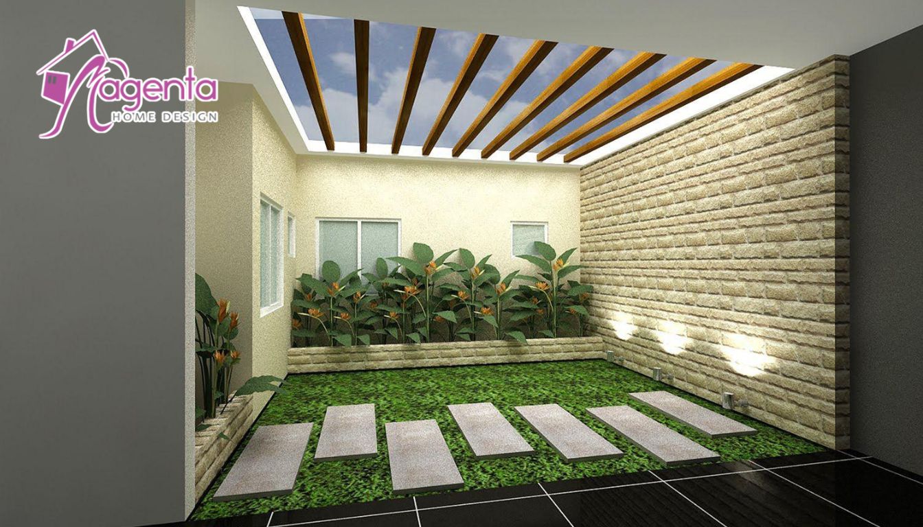 Atap taman dalam rumah bergaya tropis modern