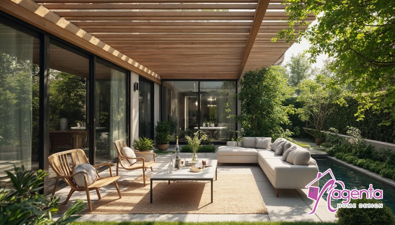 Desain atap taman dalam rumah dengan tanaman hijau